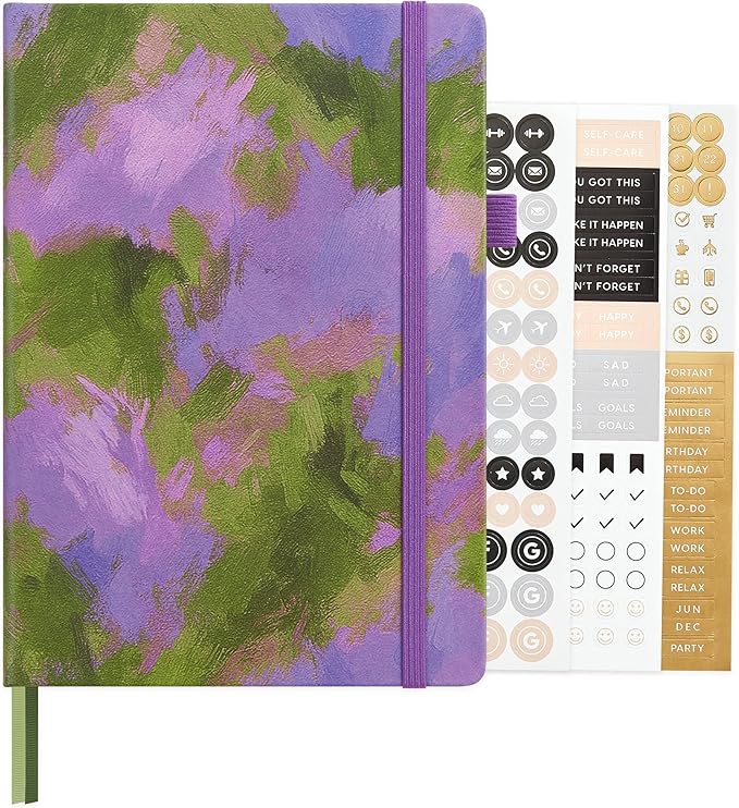 &And Per Se Bullet Dotted Journal, A5 Hardcover Aesthetic Notebook – 160 Pages 100gsm Thick Dot Grid Paper, 3 Sticker Sheets – Gift-Ready Journaling Kit for Women (Lavender Grove)