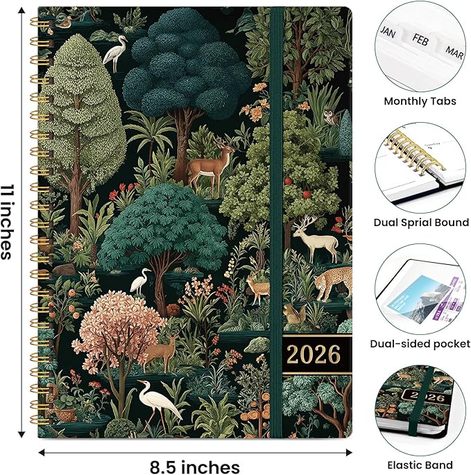 2026 Planner, Weekly and Monthly Planner for Women, Jan 2026 - Dec 2026 Pretty 2026 Calendar Planner with Monthly Tabs, Inner Pocket, Spiral Binding, Perfect for Office Home School - 8.5" x 11", Jungle Life