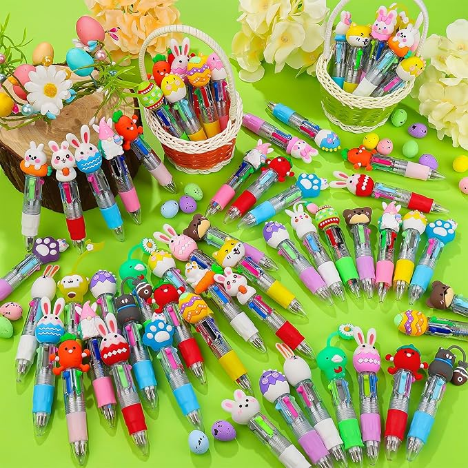 CZWZ 60Pcs Mini Multicolor Pens in One 4-in-1 Cute Pens Bulk for Kids, Ballpoint Pen for Birthdays and Children's Parties, Fun Gifts Assorted Ink Kawaii Pen(Easter)