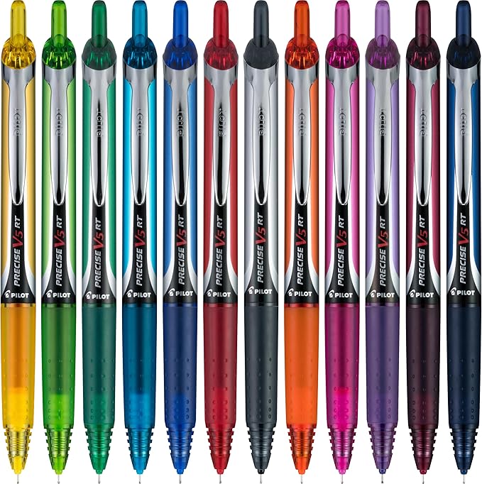 PILOT, Precise V5 RT Refillable & Retractable Rolling Ball Pens, Extra Fine Point 0.5 mm, Assorted Colors, (Pack of 24)
