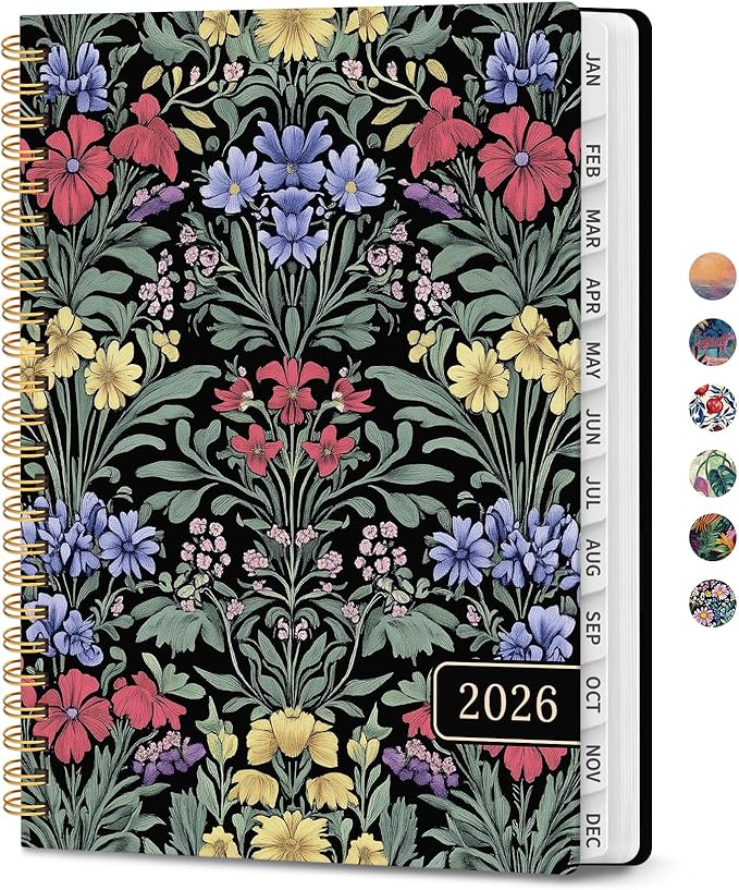 2026 Planner, Aesthetic Weekly and Monthly Planner for Women, Jan 2026 to Dec 2026, Hardcover 2026 Calendar Book with Monthly Tabs, Inner Pocket, Perfect for Office Home School - A5 (6.3" x 8.5"), Symmetrical Tapestry