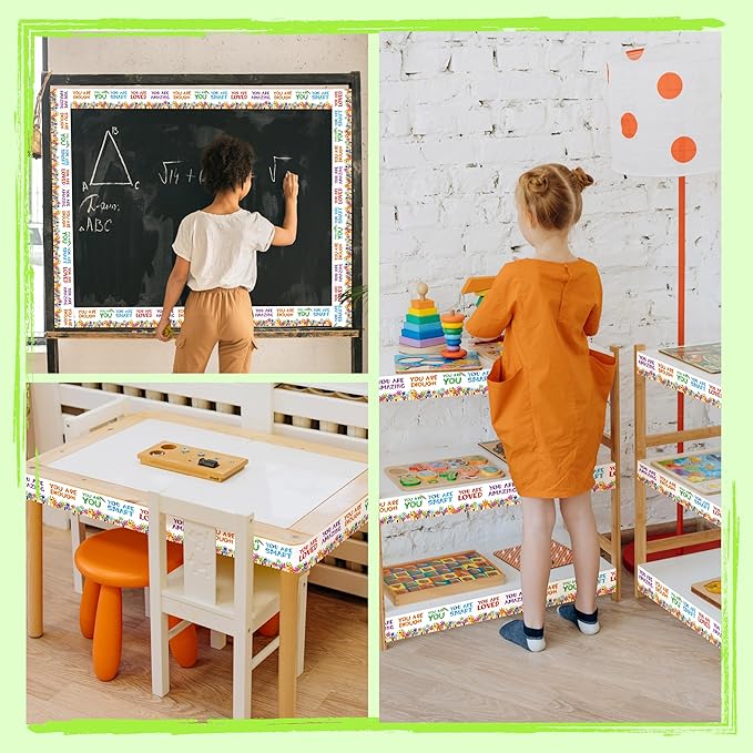 60 Feet Bulletin Board Borders, Encouraging Rolled Border Trim Back-to-School Bulletin Board Decoration, Walls, Desks, Windows, Doors, Chalkboards, Whiteboards Decors for School, Classroom & Offices