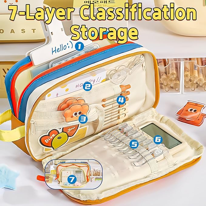 Portable Multi-Layer Kawaii Pencil Case Organizer - Large Capacity Color Block Design Pen Pouch Supplies - Cute Functional Bag (Purple)