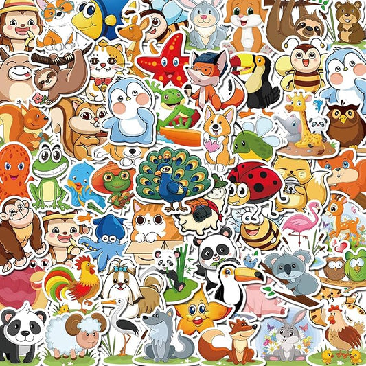 300 PCS Animal Stickers for Kids, Cute Waterproof Vinyl Stickers for Water Bottles, Laptops, Scrapbooks, and Classroom Rewards, Animal Cartoon Stickers Pack with Gift Box for Girls Boys Teens