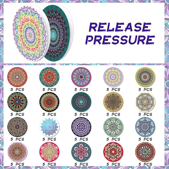 Crtiin 100 Pack Sensory Strips Anxiety Mindfulness Breath Calm Stickers Adhesive Texture Rough Tactile Fidget Tape for Mental Health Relief Anti Stress Stickers(Mandala)