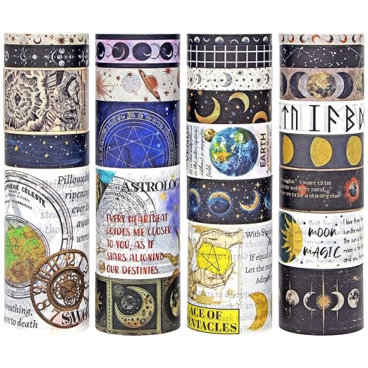 Vintage Tarot & Celestial Washi Tape Set - 25 Rolls Astrology Style Decorative Tapes for Journaling, Scrapbooking,Junk Journal, DIY Craft，Bullet Journaling , Celestial Stickers with Beautiful Gift Box
