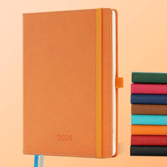 IN-LUXPRO Weekly Monthly 2026 Planner (Jan.26-Dec.26),8.5"x6.5",12 Months Agenda Plan with Month Tabs & Pocket,Expenses/Note Pages, Appointment Book Calendar with Hardcover Vegan Leather Cover,Orange