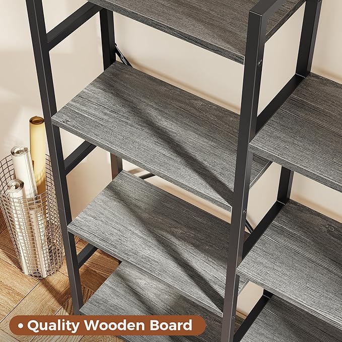 SUPERJARE Triple Bookshelf, Bookcase with 11 Open Display Shelves, Wide Book Shelf Book Case for Home & Office, 5 Tier, Grey