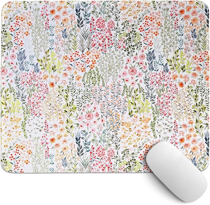 Spring Floral Mouse Pad, Wildflowers Desk Mat,Garden Desk Mat,Girly Wildflower Garden Floral Mouse Pad for Dorm Home Office Desktop Decor,11.8x9.8 Inch