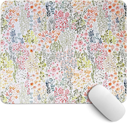 Spring Floral Mouse Pad, Wildflowers Desk Mat,Garden Desk Mat,Girly Wildflower Garden Floral Mouse Pad for Dorm Home Office Desktop Decor,11.8x9.8 Inch