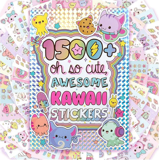 Just My Style 1500+ Cute Kawaii Stickers, 43-Page Book for Scrapbooks, Planners, Features Letter, Happy Planner, Laptop, Water Bottle Stickers for Kids Teens Adults