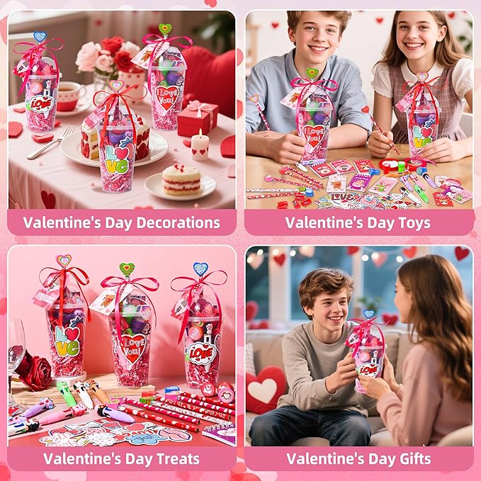 LiYiQ 247 Pcs Valentine's Gifts for Classroom Valentine's Day Return Gifts, Stationery Gifts from Teacher, Pencil Erasers Notebooks Stickers Stamps Goodie Bags Rewards Prizes