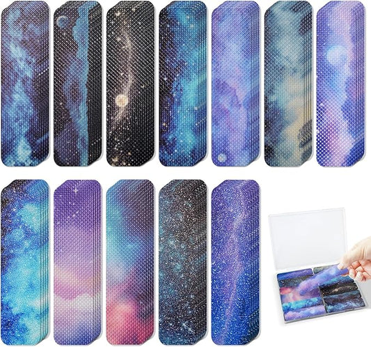 120 Pieces Anxiety Sensory Stickers with 2 Textured Stickers - Desk Fidget and Calming Sticker with Storage Box for Adults & Teens - Anxiety Relief Sensory Strips (Galaxy)