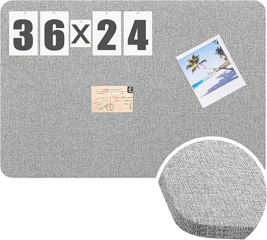 36"x 24"Linen Fabric Bulletin Board Pinboard for Walls Display Frameless Pinboard Display Notice Memory Board for Office Walls Home Kitchen Easy to Install(Grey)