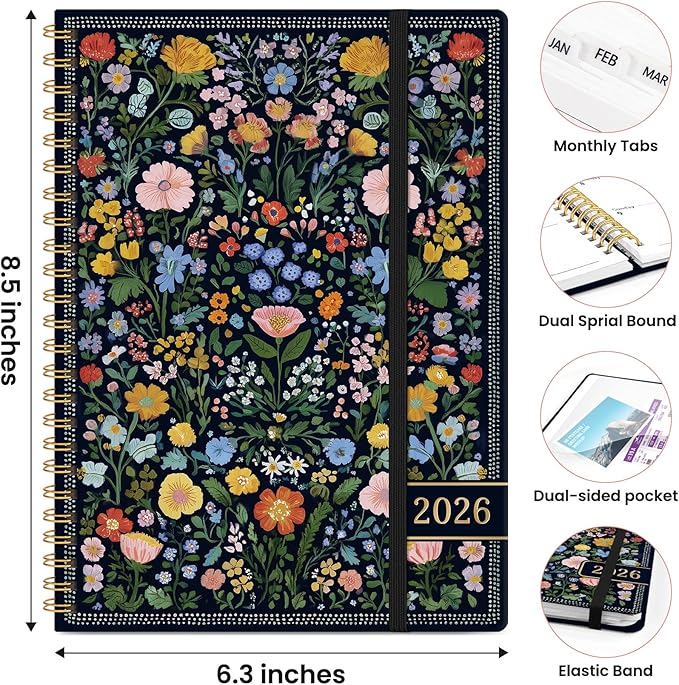 2026 Planner, Weekly and Monthly Planner for Women, January 2026 to December 2026, Pretty Hardcover 2026 Calendar Planner Book with Tabs, Inner Pocket, Spiral Bound, Perfect Office Home School Supplies - 8.5" x 11", Celestial