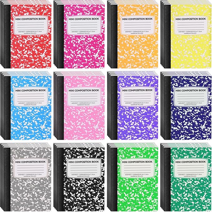 48 Pack Mini Composition Notebooks Bulk College Ruled Half Composition Notebook Narrow Ruled Small Pocket Marble Journal 12 Color-4.5" x 3.25"-60 Sheets for Students Office School Supplies