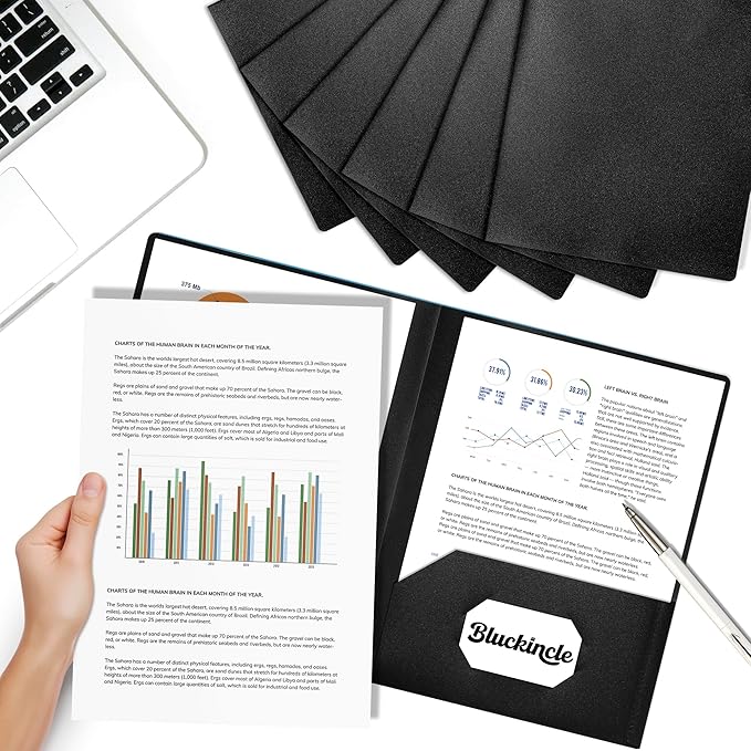 6 Pack Folders with Pockets Black, 2 Pocket Plastic Folder with Pockets for School File Folder for Documents Letter Size with Business Card Slot Back to School Office Teacher Supplies