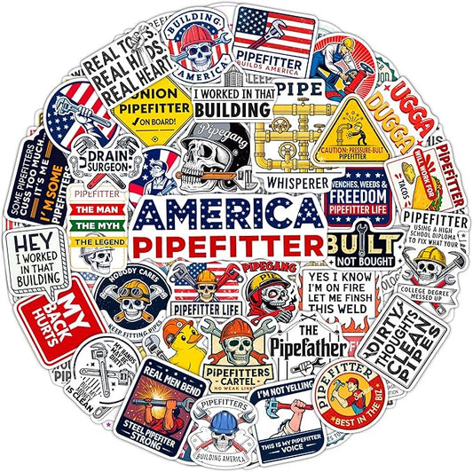 100Pcs Funny Pipefitters Stickers Hard Hat and Decals for Water Bottle - Pipefitter Gifts for Men - Steamfitter Stickers- Gift for Women & Men