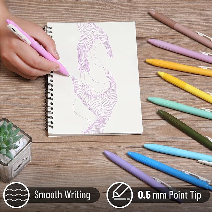 Mr. Pen- Retractable Gel Pens, 10 Pack, Light Vintage Ink Colors, Fine Point, Fast Dry, Ideal for Journaling, Note Taking, Drawing, Sketching
