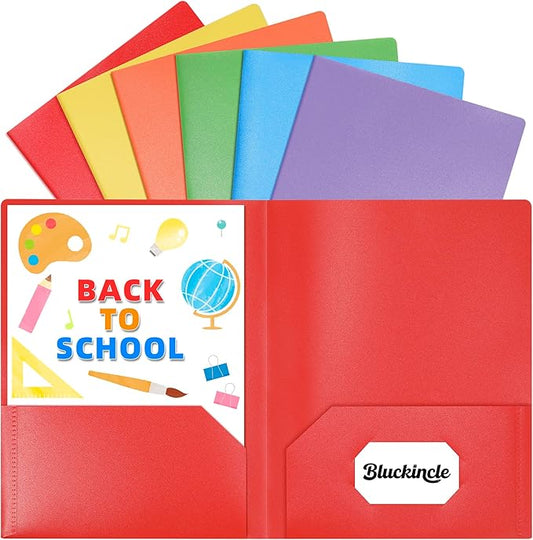 Folders with Pockets, 2 Pocket Plastic Folder with Pockets for School Colored File Folder for Documents Letter Size with Business Card Slot Back to School Teacher Supplies(6 Pack Rainbow Colors)