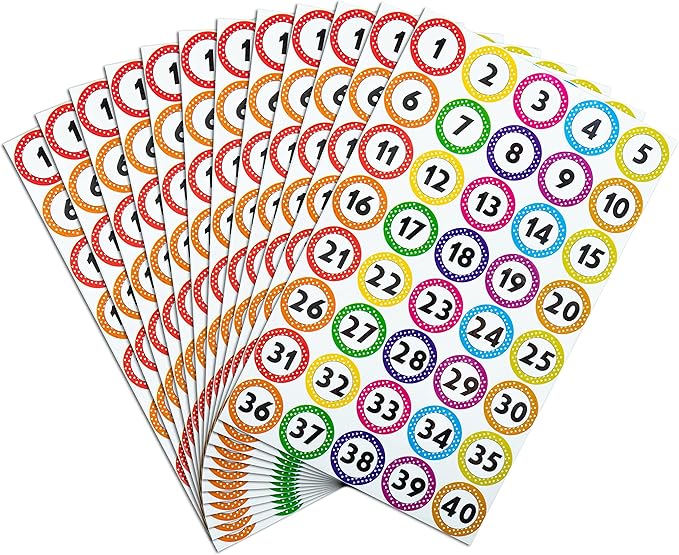 480 PCS Colorful Number Stickers 1–40 (1 Inch), Waterproof & Tear-Resistant Number Stickers, Easy Peel Self-Adhesive Labels for Classroom Organization, Teachers, Office, Home, Inventory & DIY Crafts