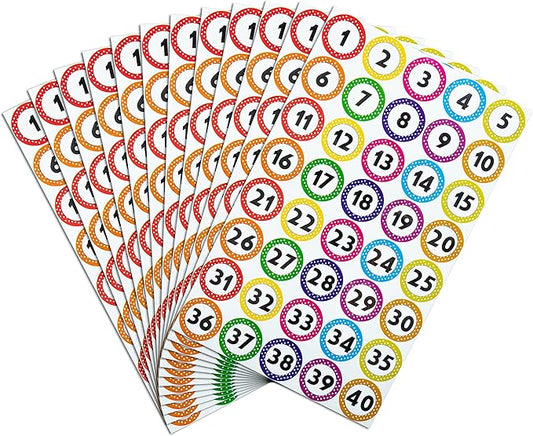 480 PCS Colorful Number Stickers 1–40 (1 Inch), Waterproof & Tear-Resistant Number Stickers, Easy Peel Self-Adhesive Labels for Classroom Organization, Teachers, Office, Home, Inventory & DIY Crafts