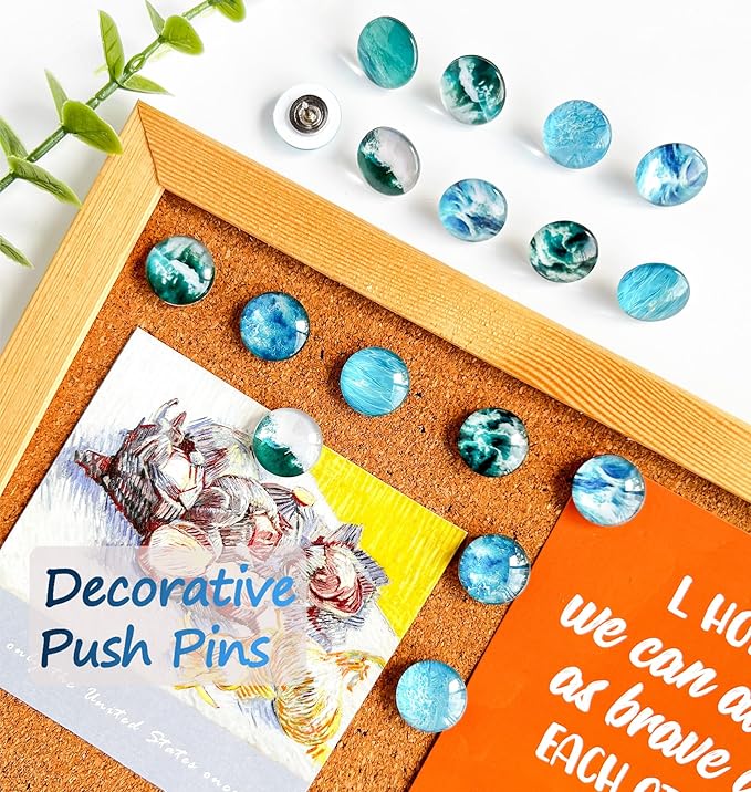 Ocean Decorative Push Pins, Thumb Tacks for Bulletin Board, Bulletin Board Decorations,Photos Wall Maps,Cute Thumbtack for Desk Accessories,Classroom Decor, Office Decor and Home(Ocean-24)