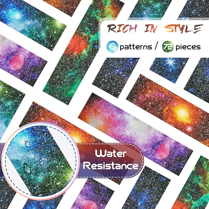 72 Pcs Anxiety Sensory Stickers Strips Adhesive Textured Mental Health Calm Stickers Mindfulness Fidget Decals Stress Anxiety Relief Items for Therapy Office Desk Counselor(Galaxy)