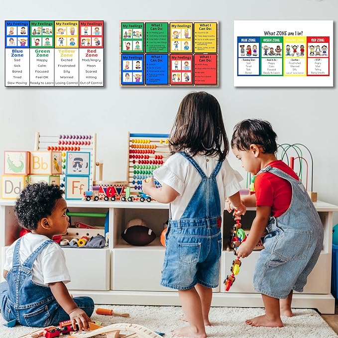 6 Zone of Regulation Bulletin Board Set, Feelings Chart For Kids, Emotions Poster, Set of 6 Unframe 08x12inch(20x30cm)