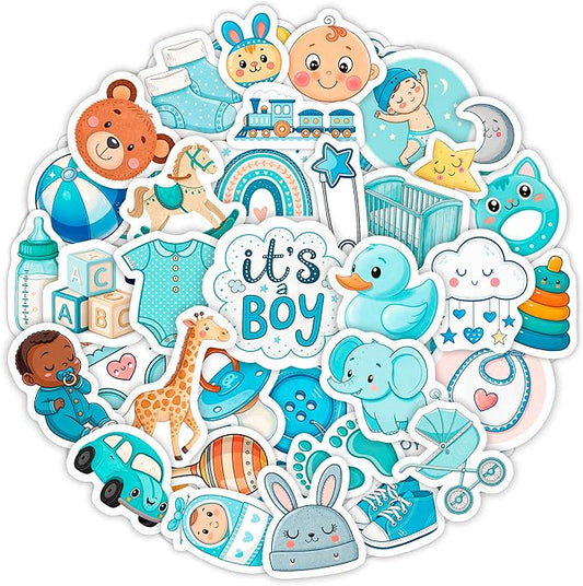 100Pcs Baby Boy Stickers for Shower Favors, Scrapbooking - Newborn Stickers - Baby Boy Shower Party Supplies & Decoration