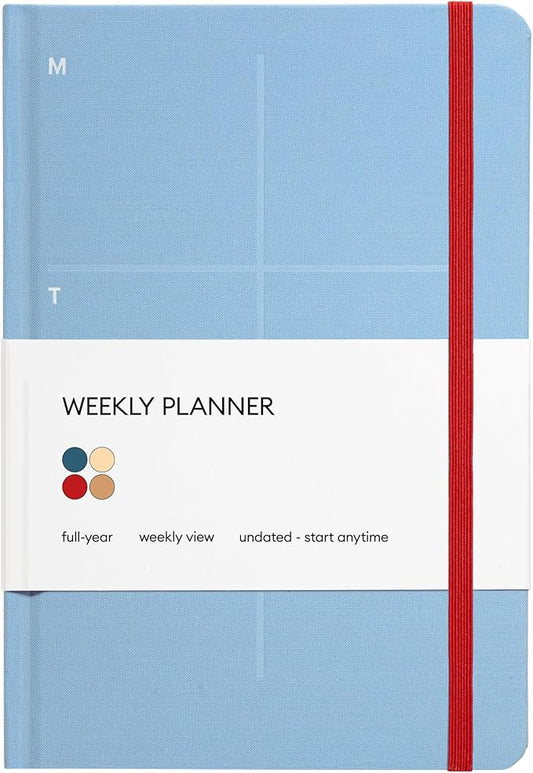 Kunitsa Co. Undated Planner - Hardcover, with Habit Tracker & Goal Setting - Weekly, Full Year (Blue)