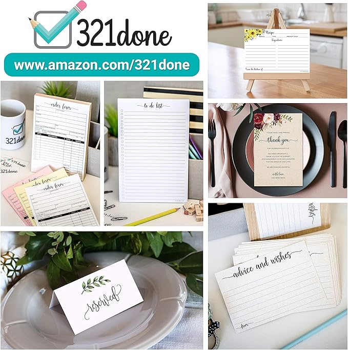 321Done 2-Part Blank Carbonless Pad, 4.25x5.5 Landscape, Made in USA, Cute Carbon Copy Notebook for Memos, Sketching, Notes, Craft Boutique Business Receipt (50 Sets) White/Yellow