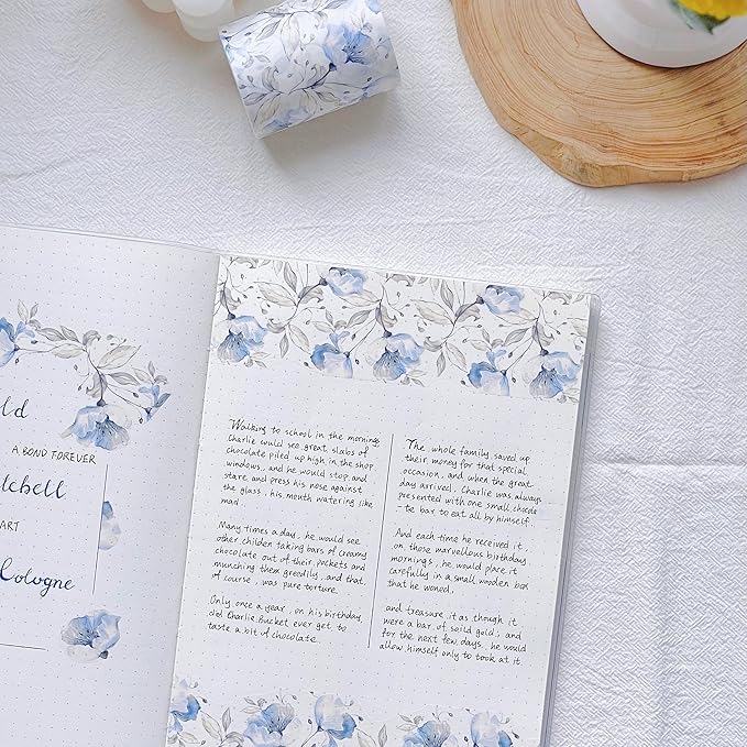 WT Azalea Bloom Wide Washi Tape, Single Roll, Original Watercolor Floral Designs, 60mm Wide, Decorative Masking Tape for Journals, Bujo Planners, DIY Crafts, Scrapbook, Adhesive Wrapping Tape