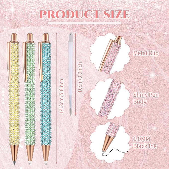 Sherr 7 Pcs Fancy Pens for Women Cute Sparkly Glitter Pens with 10 Pcs Black Ink Refills Pretty Gifts for Girls Office School Christmas Graduation(Pearl)