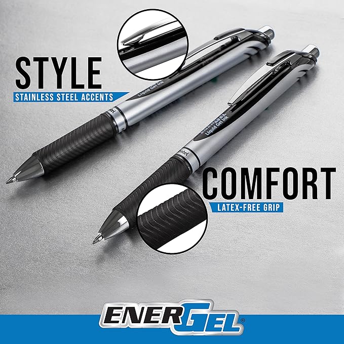 Pentel EnerGel RTX Retractable Liquid Gel Pen,(0.5mm),Fine Line,Needle Tip,Blue Ink,(BLN75BP3C),3 Count (Pack of 2)