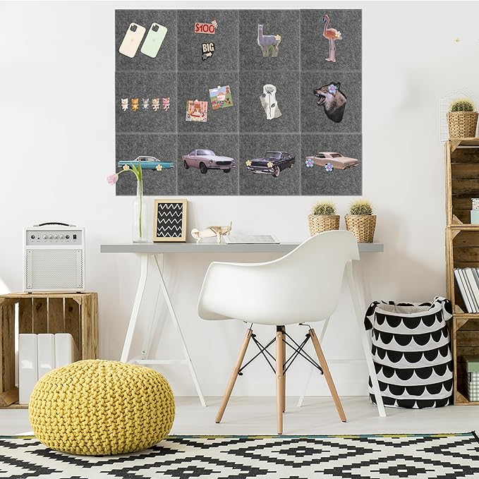 Large Cork Board for Walls, Yunihome 12 Pack 36" x 48" Felt Bulletin Board Wall Tiles for Home Kitchen School Office Wall Decor with Assorted Colors DIY Decorative Push Pins Sets