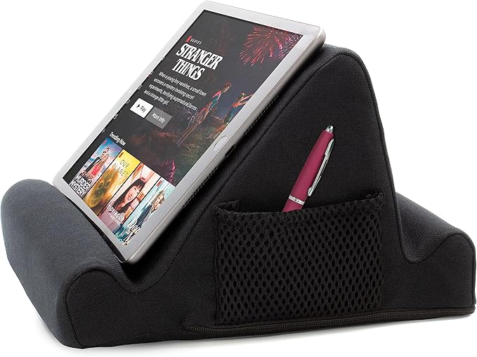 Brookstone Tablet Lap Cushion - Tablet and Phone Holder for Bed, Flights, and Travel, Two Angled Memory Foam Lap Desk for Reading and Hands Free Viewing, Compatible iPad and Kindle Accessories, Black