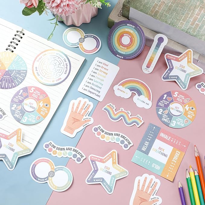 Tenceur 60 Pcs Adhesives Sensory Stickers with Inspirational Quotes Mindfulness Relief Anti Stress Items School Counselor Supplies Textured Strips for Adult Teen(Boho Color)