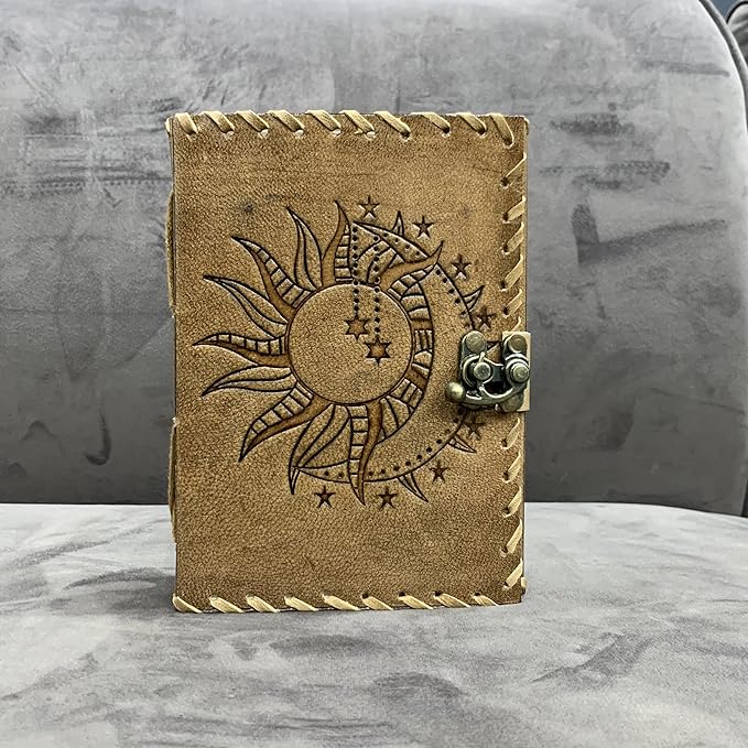 Sun & Moon Emboss journal, 240 Pages journal, Vintage Journal, Sun moon Journal, Leather Sketchbook, Leather Notebook, Leather Journal for Men, Leather Journal for Women (Vintage Brown Sun & Moon,
