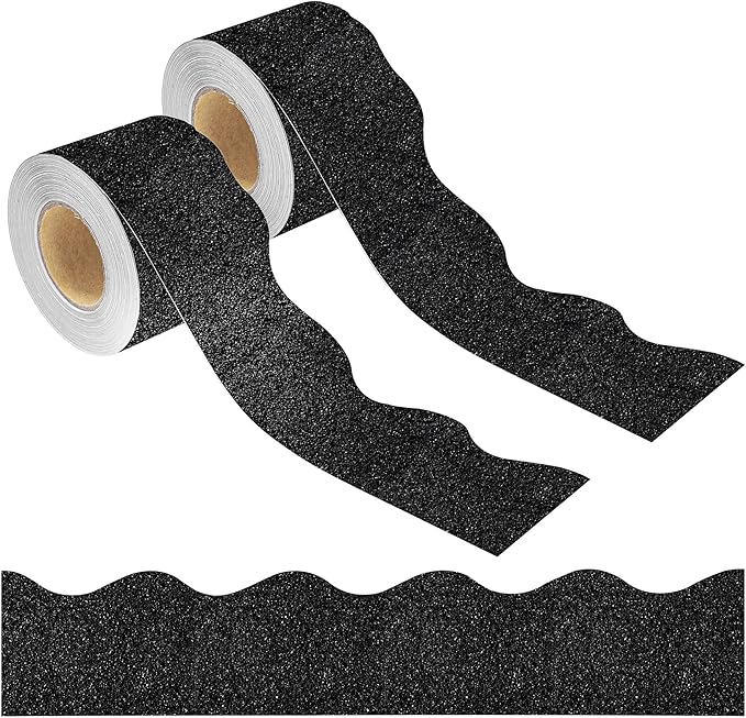 131 Ft Black Glitter Bulletin Board Borders Black Scalloped Bulletin Board Trims Shiny Decorative Border Trims Sparkle Self-Adhesive Border Stickers for Classroom School Home Office Blackboard Desk