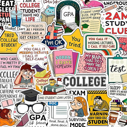 100Pcs College Stickers for Water Bottles, for Laptop, for Planners - Party Supplies for College - Gift for Women & Men