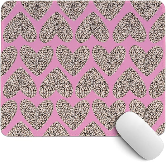 Pink Valentine Hearts Mouse Pad, Pink Cheetah Valentine's Day Desk Pad,Girly Preppy Love Heart Desk Mat for Girls Dorm Home Office Desktop Decor,Valentine's Day Gift,11.8x9.8 Inch