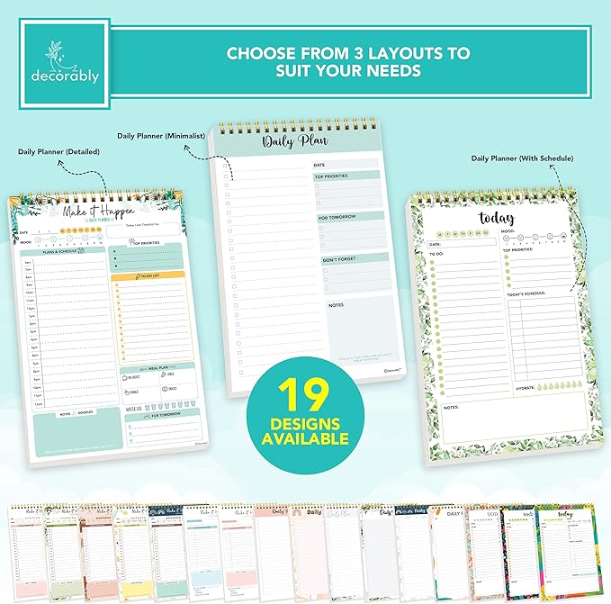 Decorably 52 Sheets Mint Green-Themed Undated Daily to Do List Notepad, 6.5x10in Spring-Bound Planner Pad, Easy Tear-Off Design, with Priorities, Checklist, Agenda, Reminders, Notes - Home, School