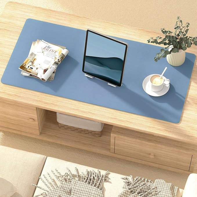 Desk Pad Protector Mouse Pad, Non-Slip Computer Mat, PU Leather Office Desk Mat, Waterproof Desk Pad for Keyboard and Mouse, Laptop Desk Blotter Pad for Home and Office, Denim Blue (17''X36'')