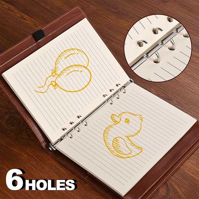 A5 Lined Paper,6 Holes Refill Paper for A5 Planner Binder Journals, 8mm Ruled Loose Leaf, 80 Sheets/160 Pages,5.6x8.3 Inch,Beige