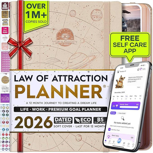 Deluxe 2026 Planner Weekly and Monthly | Law of Attraction Planner with Productivity App | 12-Month for Productivity, Gratitude & Goal Setting | Includes Foldable Vision Board, Gift Box & Stickers