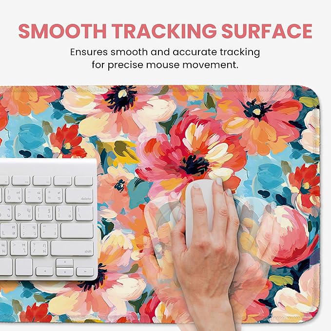 Large Mouse Pad for Desktop, Cute Desk Mat Pad Protector for Work & Gaming, Aesthetic Pretty Anti-Slip Laptop Blotter Cover for Office School Home Supplies, Pastel Garden, 35.4" x 15.7"
