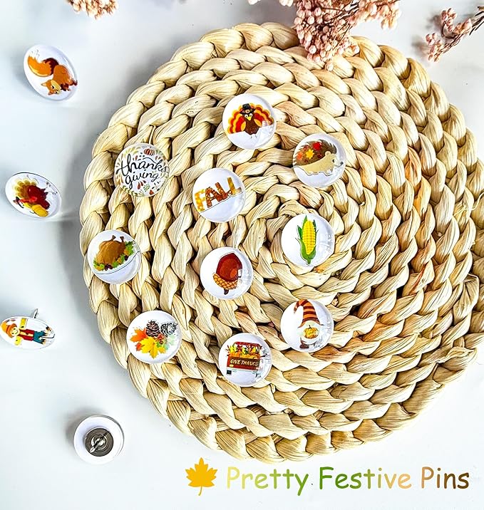 24Pcs Thanksgiving Decorative Push Pins Fall Theme Thumbtacks for Photo Wall, Bulletin Board, Whiteboard,Feature Wall, Cork Board, Map, Office or Home Decor (Thanksgiving)