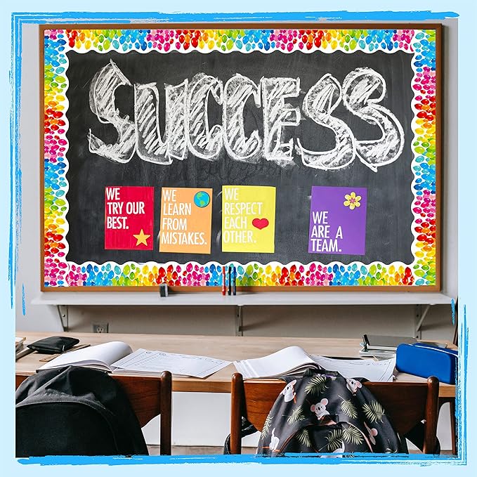 60 Feet Bulletin Board Borders, Color Balloons Pattern Scalloped Rolled Border Trim for School, Classroom & Offices