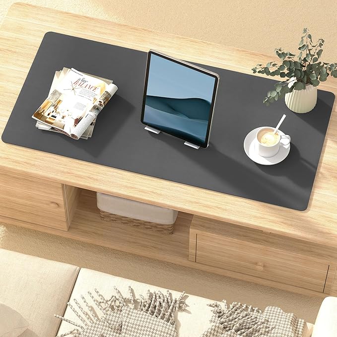 Leather Desk Pad Protector, Mouse Pad, Non-Slip Computer Mat for Desk, PU Leather Office Desk Mat for Home & Office, Waterproof Laptop Desk Blotter for Keyboard and Mouse, Deep Grey (17''X36'')